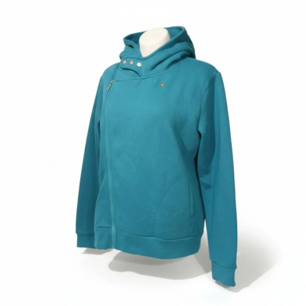 Tom's Ware Womens Teal Casual Cotton Polar‎ Hoodie Moto Sweatshirt  Zip Up SZ XL